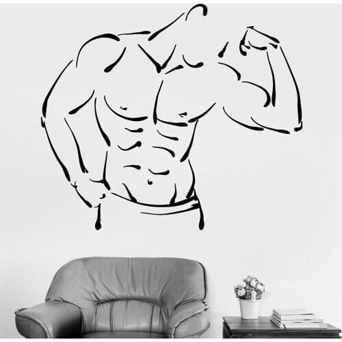 Gym Wall Decal Athletic Body Fitness Bodybuilding Muscle Vinyl Window Stickers Man Cave Bedroom Interior Decor Art Mural M306