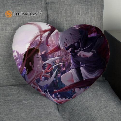 Hot Sale Tokyo Ghoul Heart Shape Pillow Cover Custom zipper Pillowcase Just Cover No Core Size 41x36cm,47x42cm