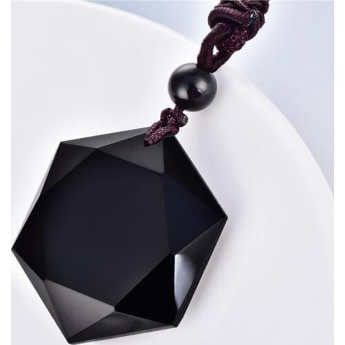 Drop Shipping Natural Black Obsidian Pendant Necklace Obsidian Star Lucky Love Crystal Jewelry Healing Reiki Gift Energy Stone