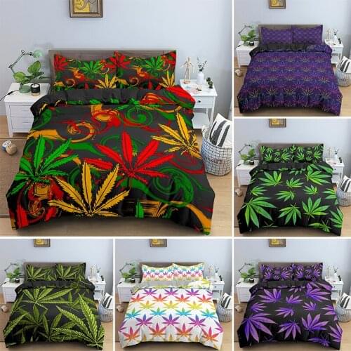 Psychedelic Weed Leaves Bedding Sets Single Double Queen King Size Quilt Duvet Cover Set With Pillowcase 2/3 PCS Bedclothes