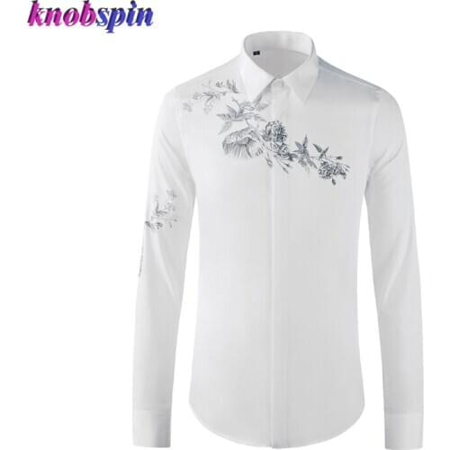 Sketch Printed Men Shirt Long Sleeve Business Male Dress Shirts Casual Slim High Quality Cotton Chemise Homme Plus Size 4XL