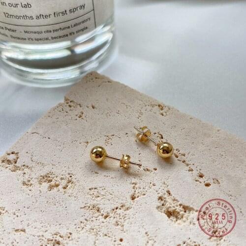 HI MAN 925 Sterling Silver French Glossy Small Round Bead Stud Earrings Women Fashion Temperament Banquet Jewelry