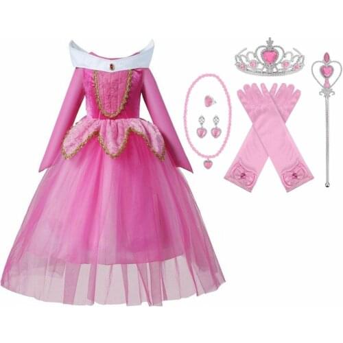 Girls Sleeping Beauty Princess Aurora Fancy Dress Cosplay Party Costume Accessories Halloween Birthday Gifts