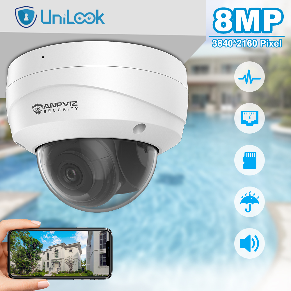 Anpviz 4K 8MP IP Dome Camera Security PoE Outdoor Built-in Microphone Night Vision 30m Home Video Suirveillance IP67 H.265