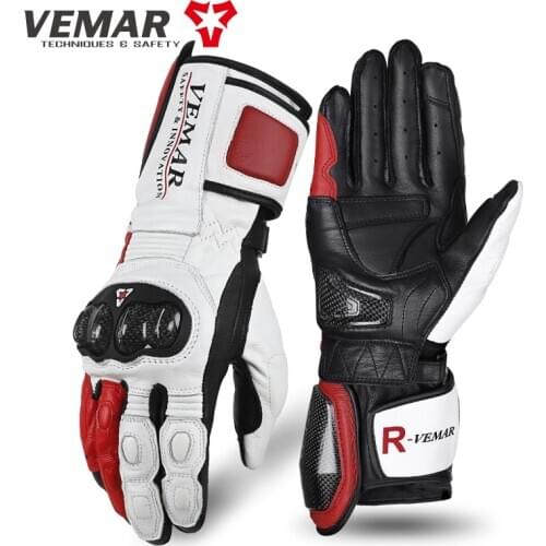 VEMAR Locomotive Retro Cowhide Goat Leather Gloves Motorcycle Long Gloves Winter Touch Screen Long Style Motocross Gloves S-2XL