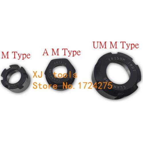 High Quality Nut ER8/ER11/ER16/ER20/ER25/ER32/ER40 A/M/UM Type Spring Collet Nut for CNC Milling Machine Engraving Lathe tools