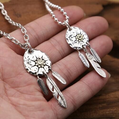 S925 Sterling Silver Jewelry Takahashi Goro Handmade Eagle Tag Feather Retro Thai Silver Male And Female Pendants