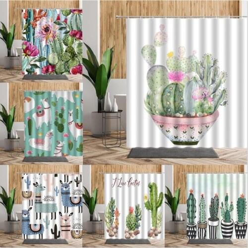 Cactus Shower Curtain 3D Printed Funny Tropical Botany Bath Cloth Curtains Decoration Multi-Size Polyester Bathroom Accessories