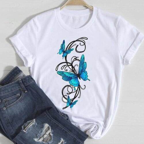 T-shirts Women Butterfly Style Short Sleeve Fashion Spring Summer 90s Clothes Stylish Tshirt Top Lady Print 2021 Tee T-Shirt