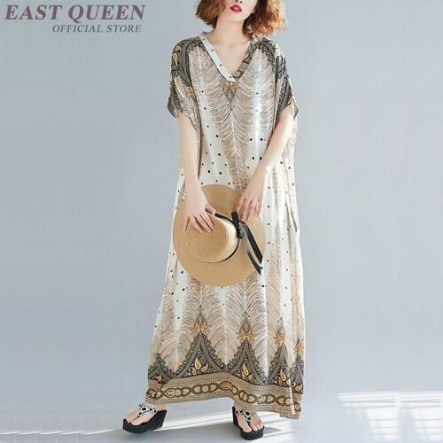 Boho Dresses Summer Plus Size Moroccan Kaftan Beach Sundress Loose Casual Dresses For Women 2019 Maxi Robe Vintage Femme AA4837