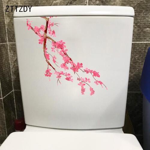 ZTTZDY 22*22.6CM Hand Drawn Red Flower Tree Toilet Sticker Classic Home Wall Decor Decals T2-0483