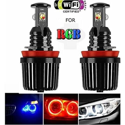 2X RGB LED Canbus Error Free Angel eyes Light Headlight lamp for BMW E90 E92 E82 E60 E70 X5 E71 X6 Fog Lights H8 Mobile Control
