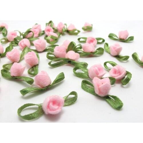 30 Pieces Acrylic Felt Rolled Flower Buds|With Leaf Loop|Glued|Floral Empplique|Rosette Flowers|Rose Buds|Flower Decor