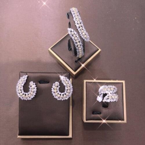 AccKing 3pcs Bridal Zirconia Full Jewelry Sets For Women Party, Luxury Dubai Nigeria CZ Crystal Wedding necklace sets