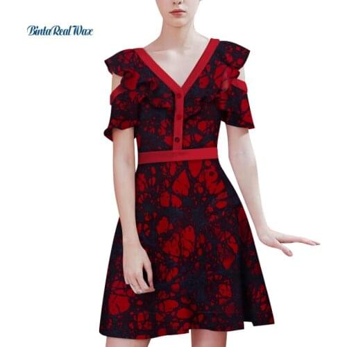 African Women Clothing Dashiki Bazin Riche Causal Short Sleeve Buttons Dress Knee Length Dress Belt Office Women Clothes Wy6493