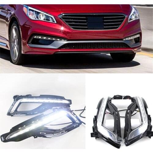 1 Pair White LED DRL Daytime Running Drive Lights Daylight Fog Lamp Cover for Hyundai Sonata 9th 2015-2016