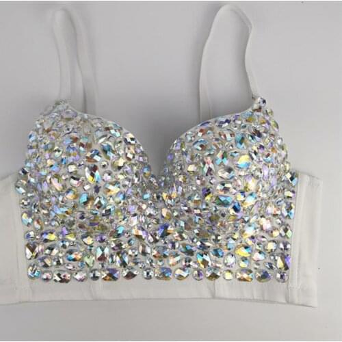 IRENE TINNIE Handmade Shiny Rhinestone Crop Top Shining Tank Top Backless Vest Sexy Bra Party Nightclub Vest
