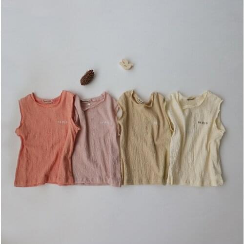 Childrens summer thin cotton baby letter embroidered vest for boys and girls