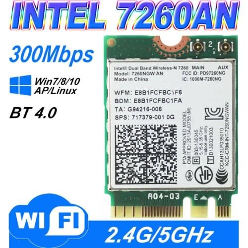 Intel Dual Band Wireless-N 7260NGWAN 7260NGW 7260AN 300Mbps+ BlueTooth4.0 NGFF PCIe wifi wireless Card