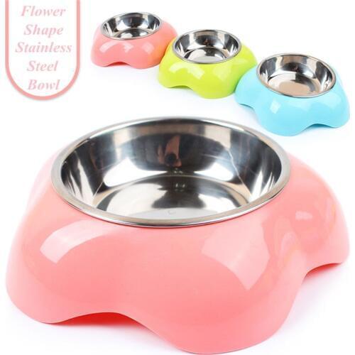 JCPAL Flower-shaped Plastic Stainless Steel Combo Dog Bowl Eco-friendly Dog Feeder Dog Food Container Drinking Water Fountain