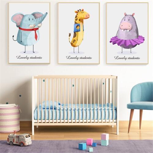 Cartoon Piggy Lion Giraffe Elephant Horse Monkey Canvas Painting Circus Animals Poster Kids Boy Nursery Wall Picture Decoration