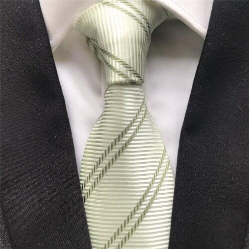 10 cm Width Classic Mens Ties Jacquard Woven Neck Tie Gravatas Light Green Striped Neckties