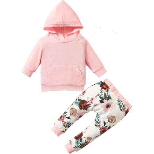 Baby Girls Clothing Set Long-sleeved Hooded Top and Printed Pants Two-piece Suit for Wearing in Spring and Autumn
