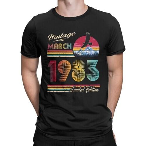 March 1983 Birthday T Shirt Men 100% Cotton Vintage T-Shirts Crew Neck Tees Short Sleeve Tops Printed 5XL 6XL Plus Szie Clothes
