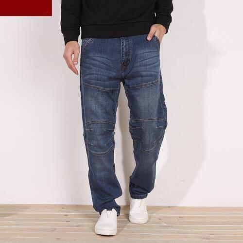 Real Plus Size 28 to 48 Mens Blue Straight Stretch Jeans Regular Denim Jean Trousers Large Size Big and Long Pants
