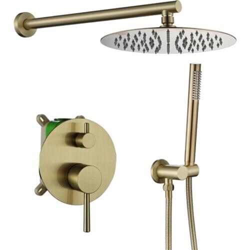 Wall type shower set copper flower is aspersed brushed gold embedded box of large American 10-inch nozzle pressure