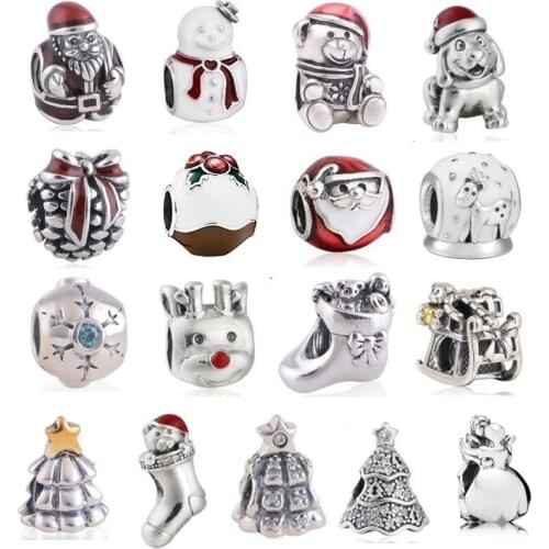 Red Santa Claus charms and Christmas Tree charms 925 sterling silver beads fit charm bracelets diy for Christmas gift to women