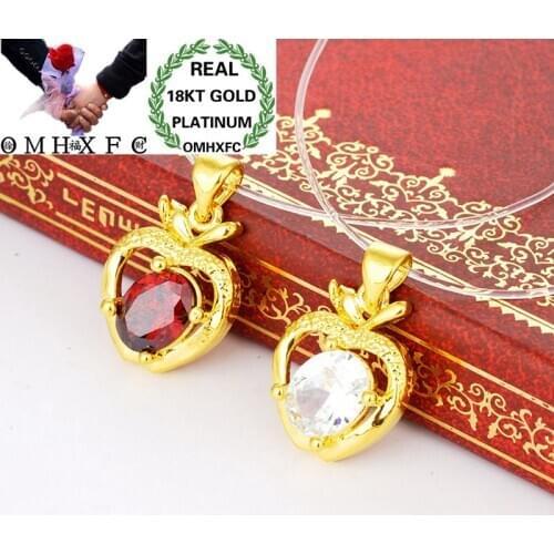 OMHXFC Wholesale European Fashion Woman Girl Party Birthday Wedding Gift White Apple Zircon 18KT Real Gold Charm Pendant PN128