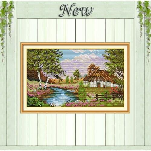 Scenery of the countryside house painting,Counted print on canvas DMC 14CT 11CT DIY Cross Stitch Needlework kits Embroidery Sets