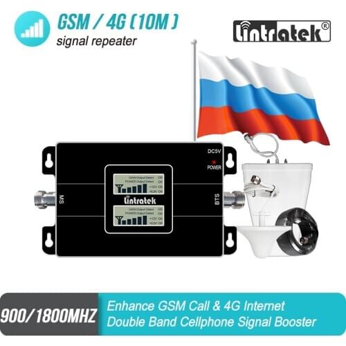 Russian Cellular Signal Repeater 4G Lintratek LCD Display GSM Amplifier 900 1800 65dB 900 1800 Dual Band Booster 4G Amplifier