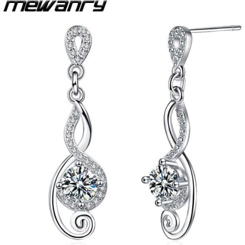 Mewanry Prevent Allergy 925 Sterling Silver Drop Earrings for Women New Fashion Sparkling Zircon Tassel Bride Jewelry Party Gift