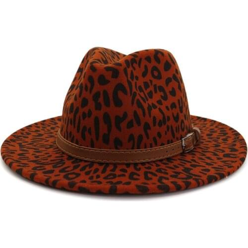 Pop Cheap Wholesale Party Lady Felt Wool Chapeau Panama Fedora Hats Men Women Panama Style Jazz Trilby Hat with Leopard Print