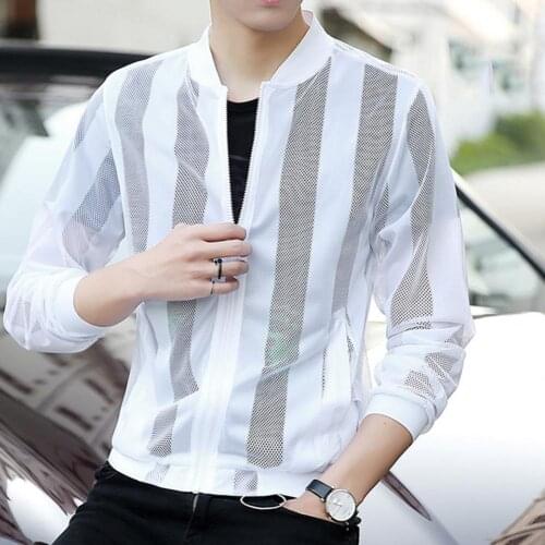 Sunscreen Jacket Long Sleeve Sunscreen Jacket Stand Collar Breathable Super Thin Hollow Men Sunscreen Coat Streetwear