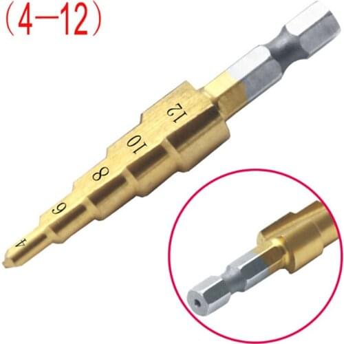 1PCS 3-12mm 4-12mm Coated Stepped Drill Bits Hex Handle Drill Bit Metal Drilling Power Tool 2Sizes