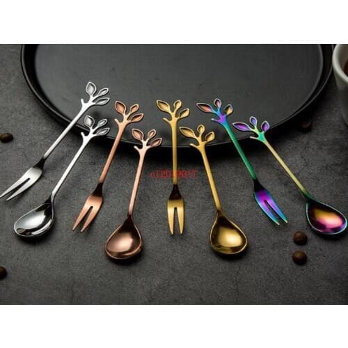 Creative leaf spoon stainless steel coffee spoon fruit fork leaf fork
