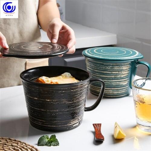 Japanese creative ceramic tableware Family restaurant with covered bubble noodle cup breakfast cup milk cup oat cup yogurt cup