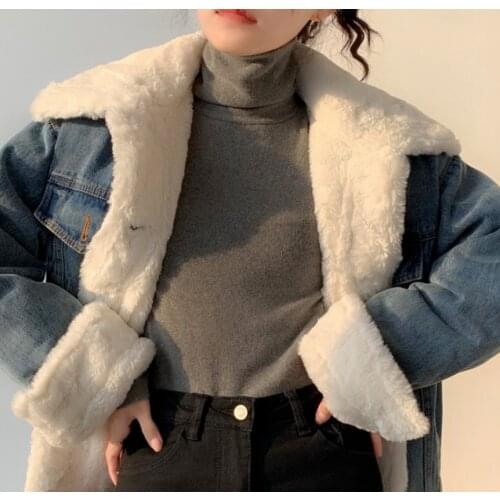YICIYA 2021 Winter Thickened Lamb Wool Denim Coat Womens Loose Korean Short Jean Jacket Women Denim Jackets Feminine Coat Y2k