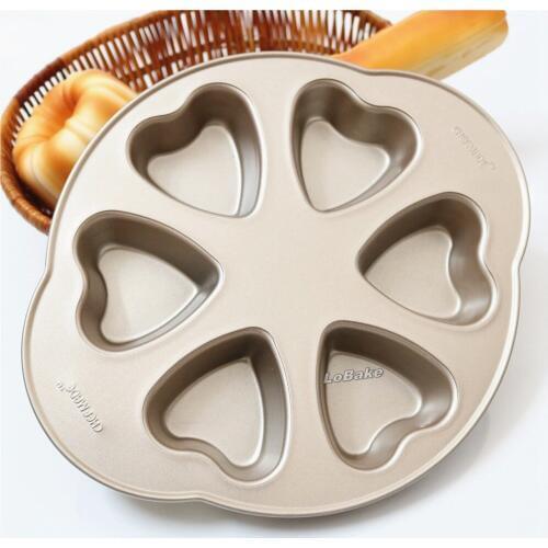 10 inches 6 cavities heart shape inside nonstick golden metal muffin cupcake pudding jelly chocolate mould baking supplies