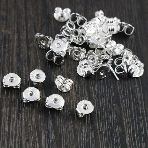 100pcs High Quality 925 Silver Color Plated Copper Earring Back Plug Earring Settings Base Ear Studs Back Whole Sale-L2-42