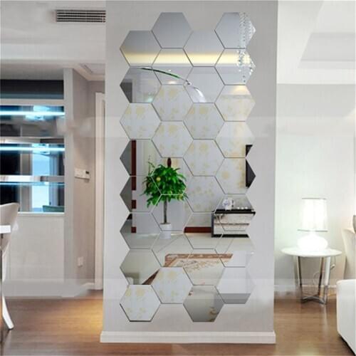 12 PCS Hexagonal 3D Mirrors Wall Poster Self Adhesive Home Decor Living Room Mirror Wall Sticker Bigger Size