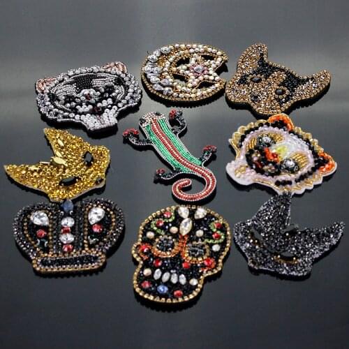 3D heavy industry nail bead handmade cloth paste Crown, Skull, Tiger, dog,gecko flower scross DIY clothing accessories sewing