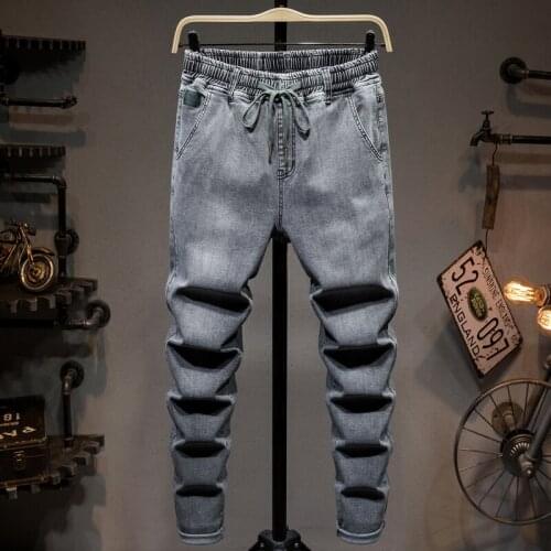 7XL 6XL 5XL Plus Size Summer Jeans Mens Harem Pants Fashion Patch Loose Casual Drawstring Elasticity Denim Trousers Oversize