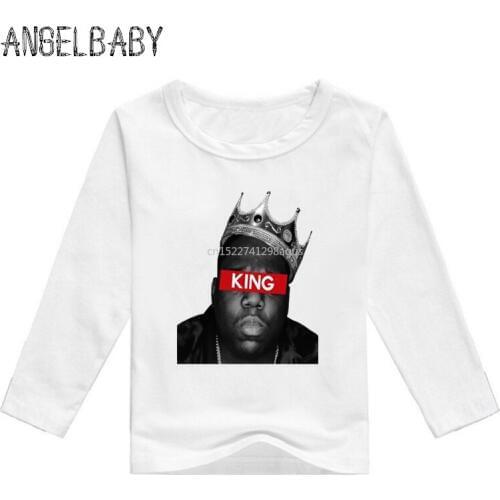 Baby Boys/Girls America Hiphop Rock Star Notorious Big Print Children Long Sleeve Tops Kids Fashion Cool T shirt,LKP456