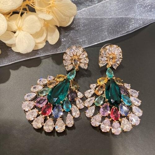 Bilincolor Elegant color large zircon bridal banquet Earrings long earrings female luxury jewelry