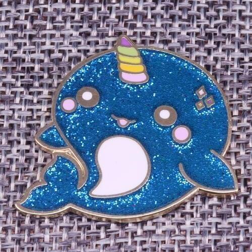 Kawaii narwhal brooch cute glitter pins unicorn fish badge sea animal jewelry sea whale pins funny gift clothes accessory