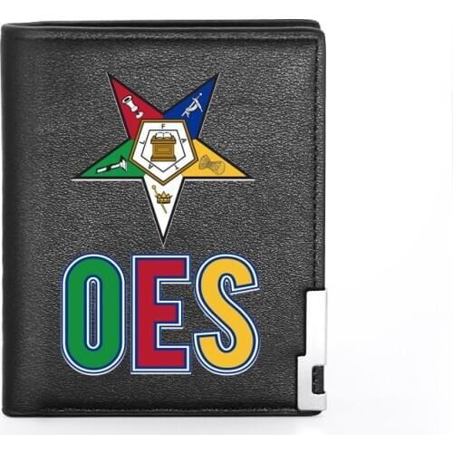 Classic Order of the Eastern Star OES Printing Wallet Leather Purse For Men Credit Card Holder Short Male Slim Coin Money Bags